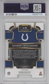 Anthony Richardson from the 2023 Panini Select set featuring a Die-Cut Zebra Prizm parallel graded by PSA and given an overall grade of 10.