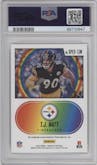 T.J. Watt from the 2023 Panini Absolute set featuring a Gold parallel graded by PSA and given an overall grade of 9.