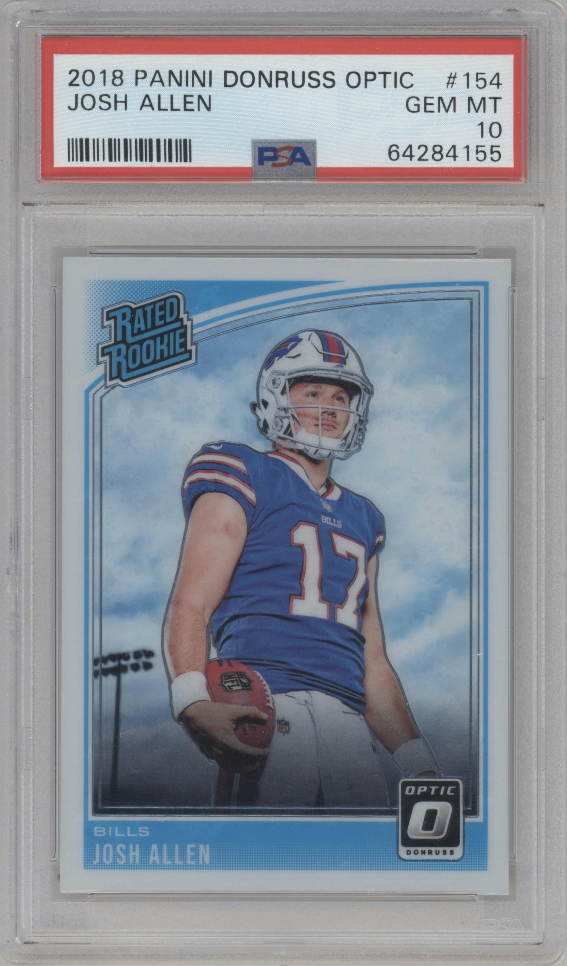 Josh Allen from the 2018 Panini Donruss Optic set graded by PSA and given an overall grade of 10.