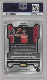 Amen Thompson from the 2023-24 Panini Prizm set featuring a Fast Break Red parallel graded by PSA and given an overall grade of 9.