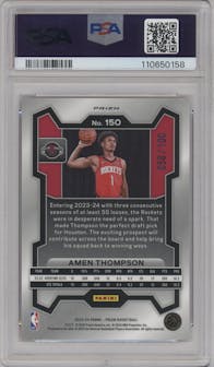 Amen Thompson from the 2023-24 Panini Prizm set featuring a Fast Break Red parallel graded by PSA and given an overall grade of 9.