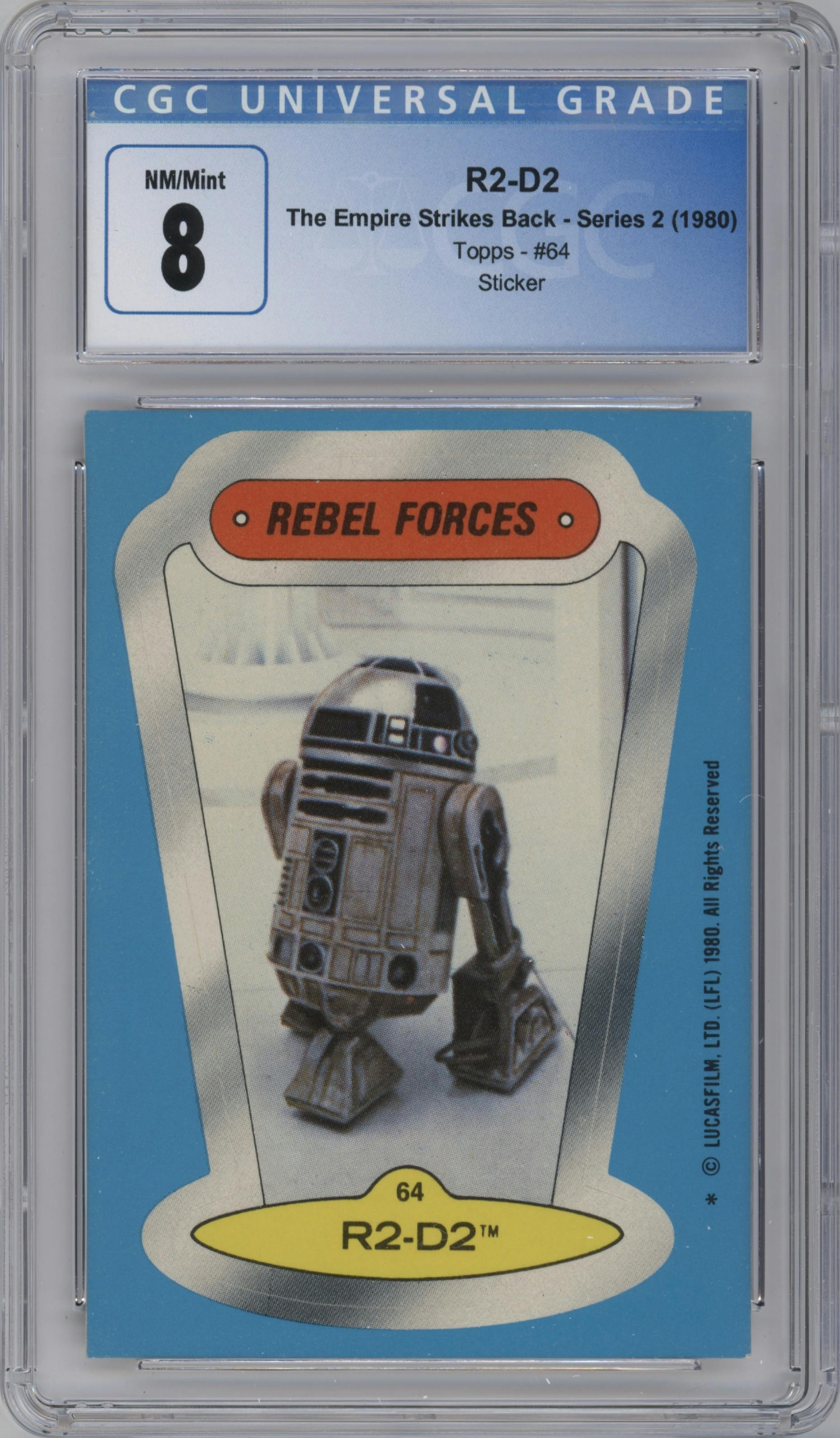 R2-D2 from the 1980 Topps Star Wars Empire Strikes Back set graded by CSG and given an overall grade of 8.