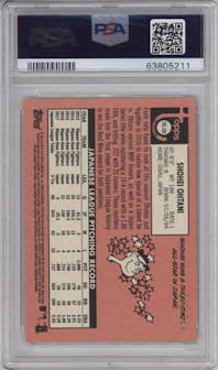Shohei Ohtani from the 2018 Topps Heritage High Number set featuring a Refractor parallel graded by PSA and given an overall grade of 10.