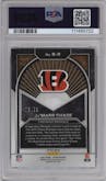 Ja'Marr Chase from the 2022 Panini Prizm set featuring a Blue Ice parallel graded by PSA and given an overall grade of 9.