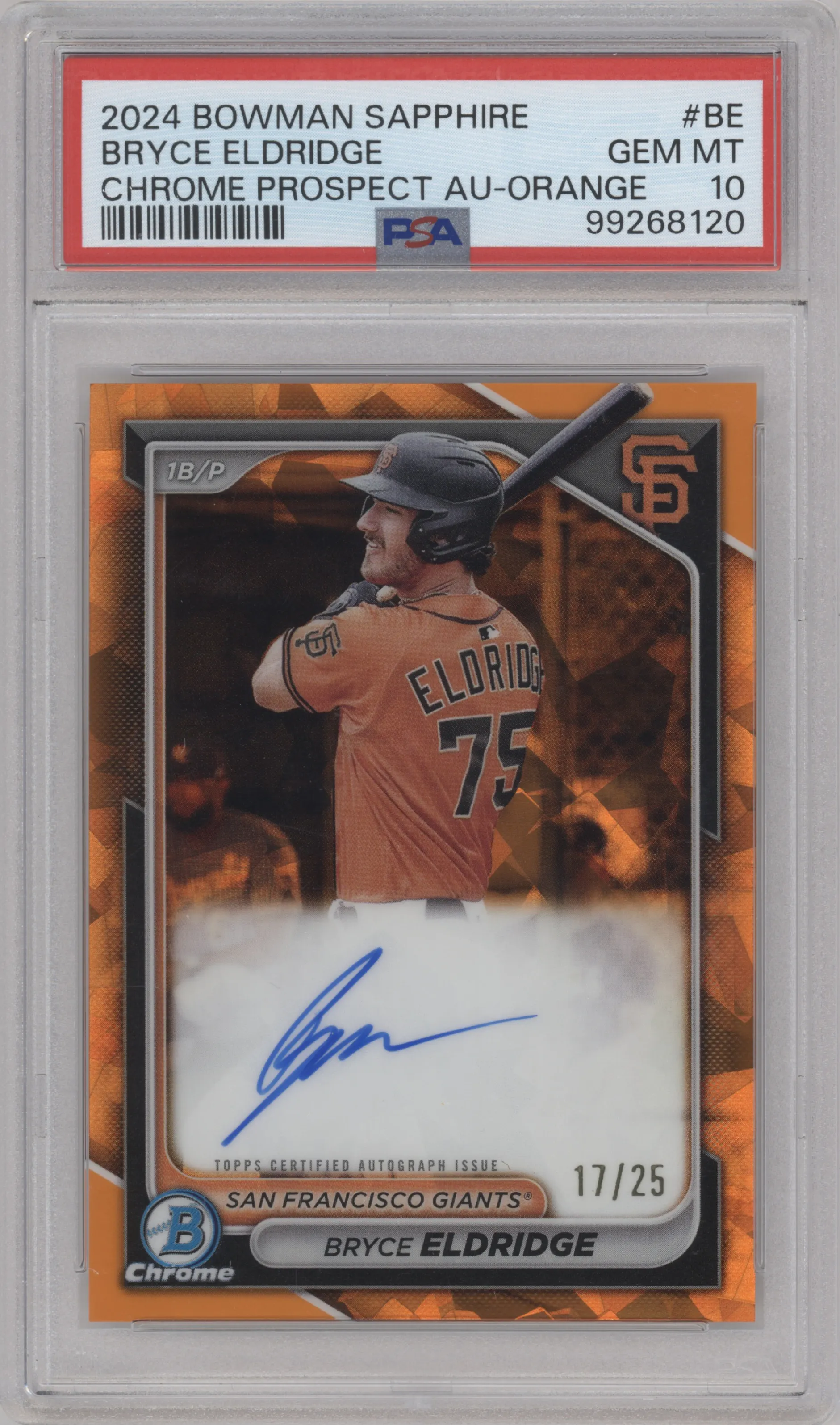 2024 Bowman Sapphire Edition Chr.Pros.Auto Bryce Eldridge Orange #BSPA-BE PSA 10