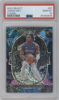 Jaden Ivey  from the 2022-23 Panini Select set featuring a Cosmic parallel graded by PSA and given an overall grade of 10.