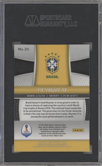 Neymar Jr. from the 2018 Panini Prizm World Cup set graded by SGC and given an overall grade of 9.5.