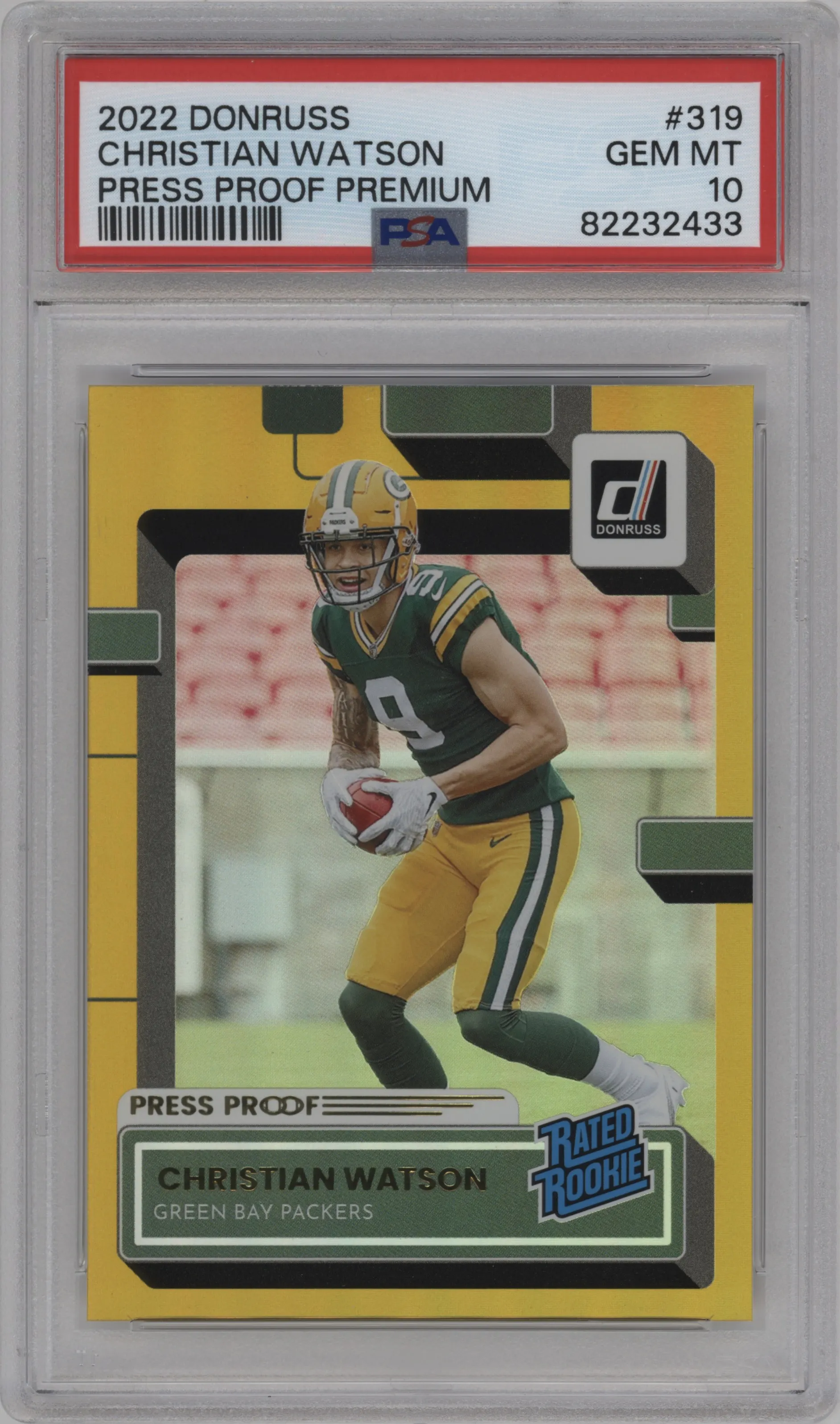 2022 Panini Donruss Rated Rookie Christian Watson Press Proof Premium #319 PSA 10
