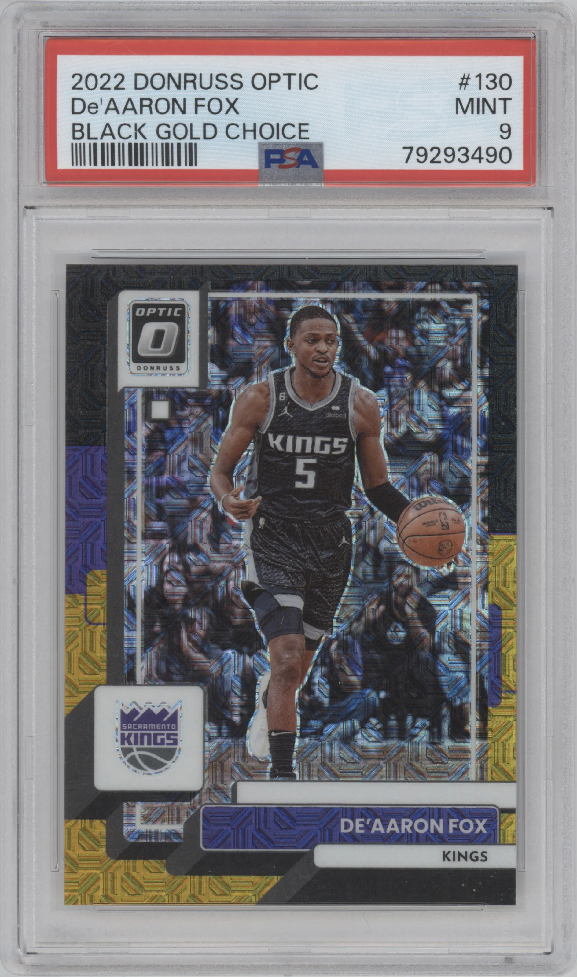 2022 Panini Donruss Optic De'Aaron Fox Choice Black/Gold #130 PSA 9