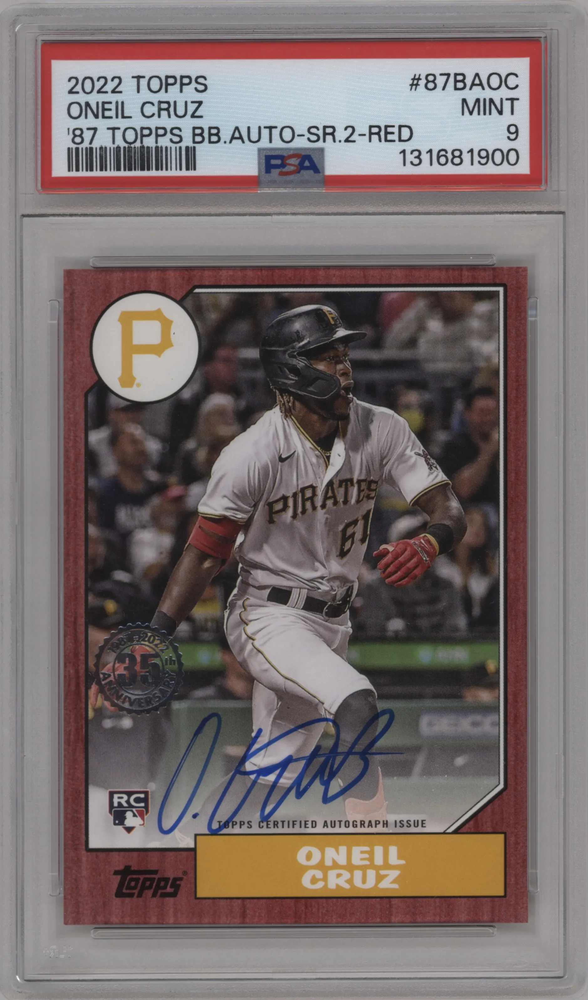 2022 Topps Series 2 1987 Topps Auto Oneil Cruz Red PSA 9