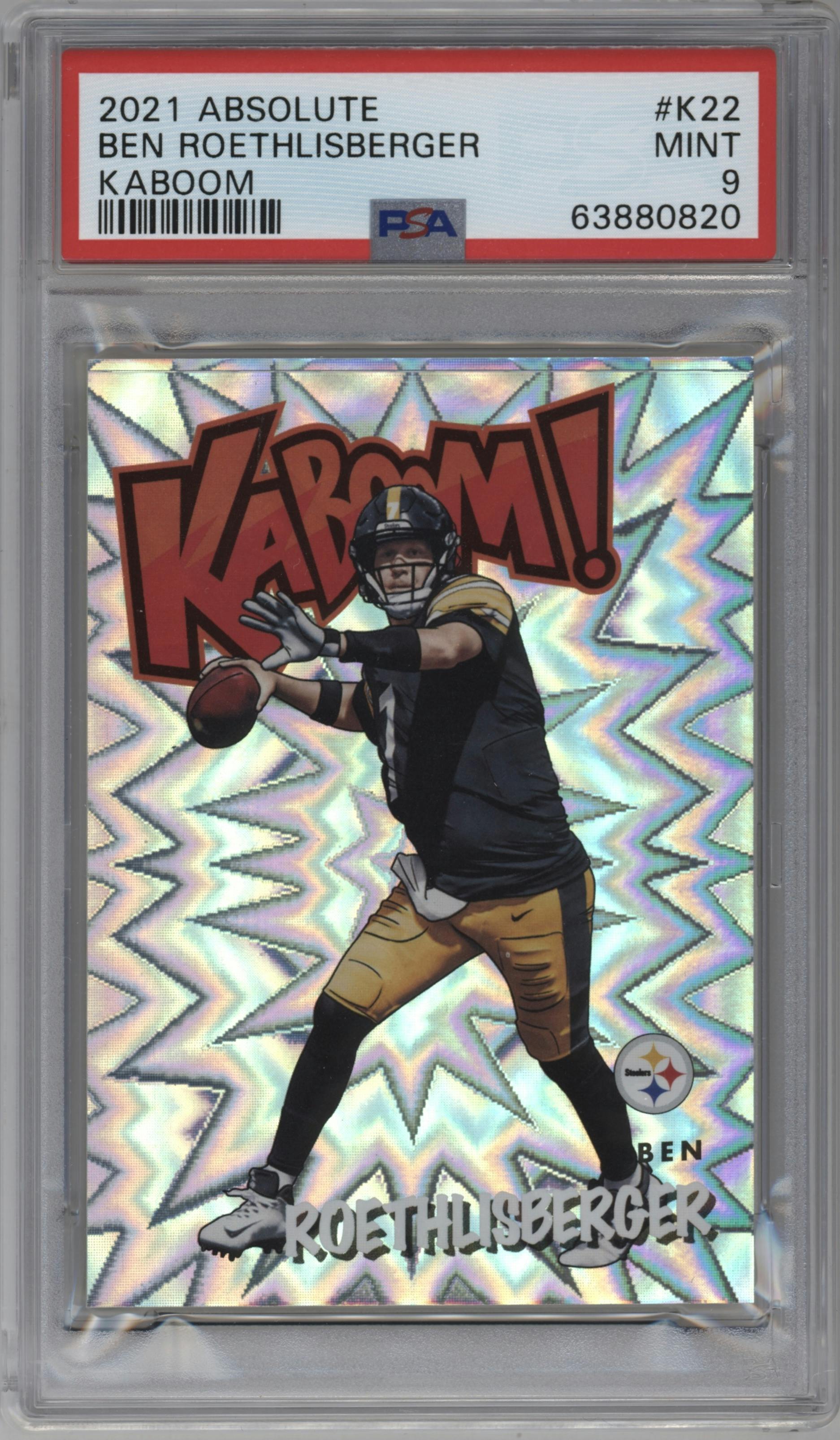 Ben Roethlisberger from the 2021 Panini Absolute set graded by PSA and given an overall grade of 9.