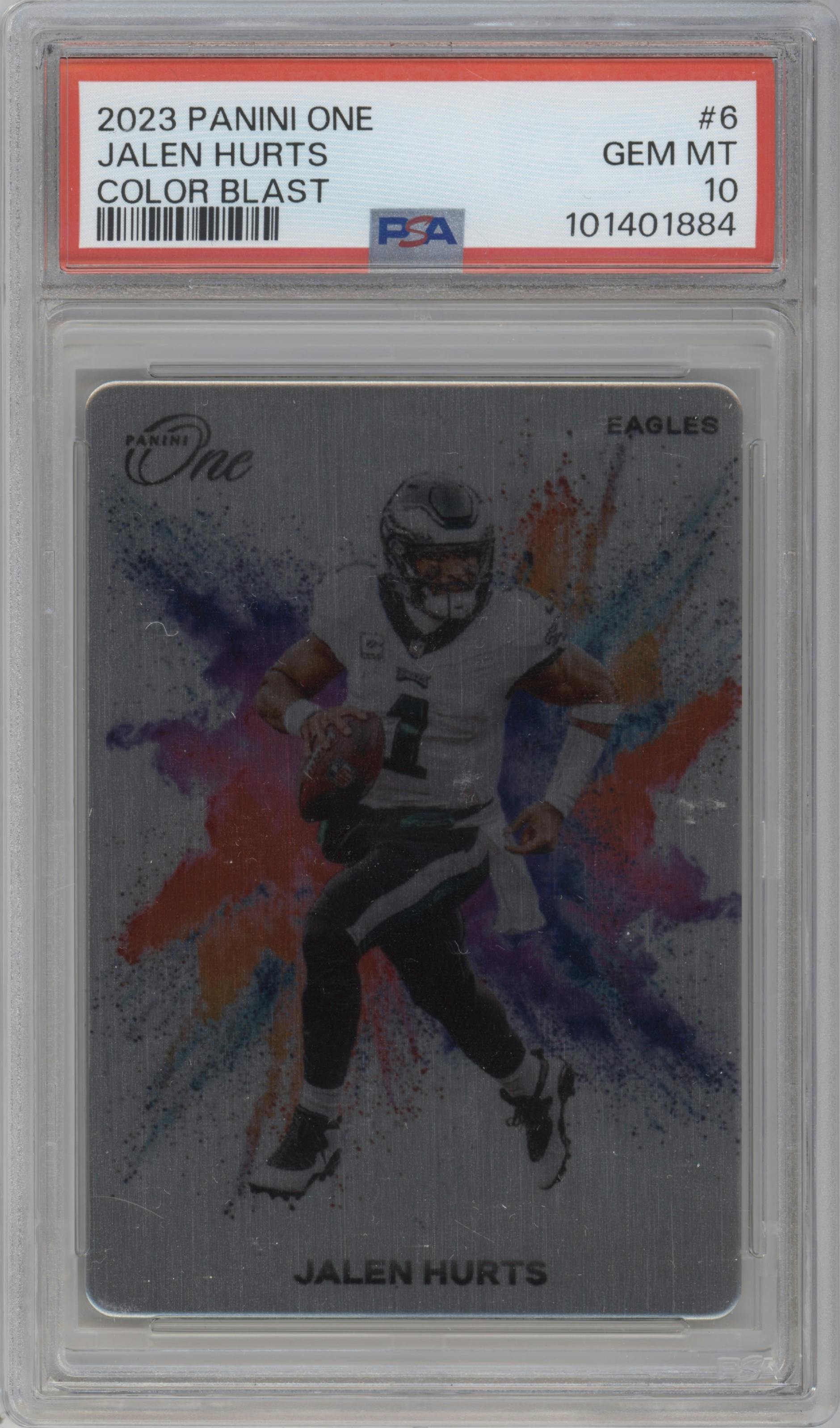 Jalen Hurts  from the 2023 Panini One set graded by PSA and given an overall grade of 10.