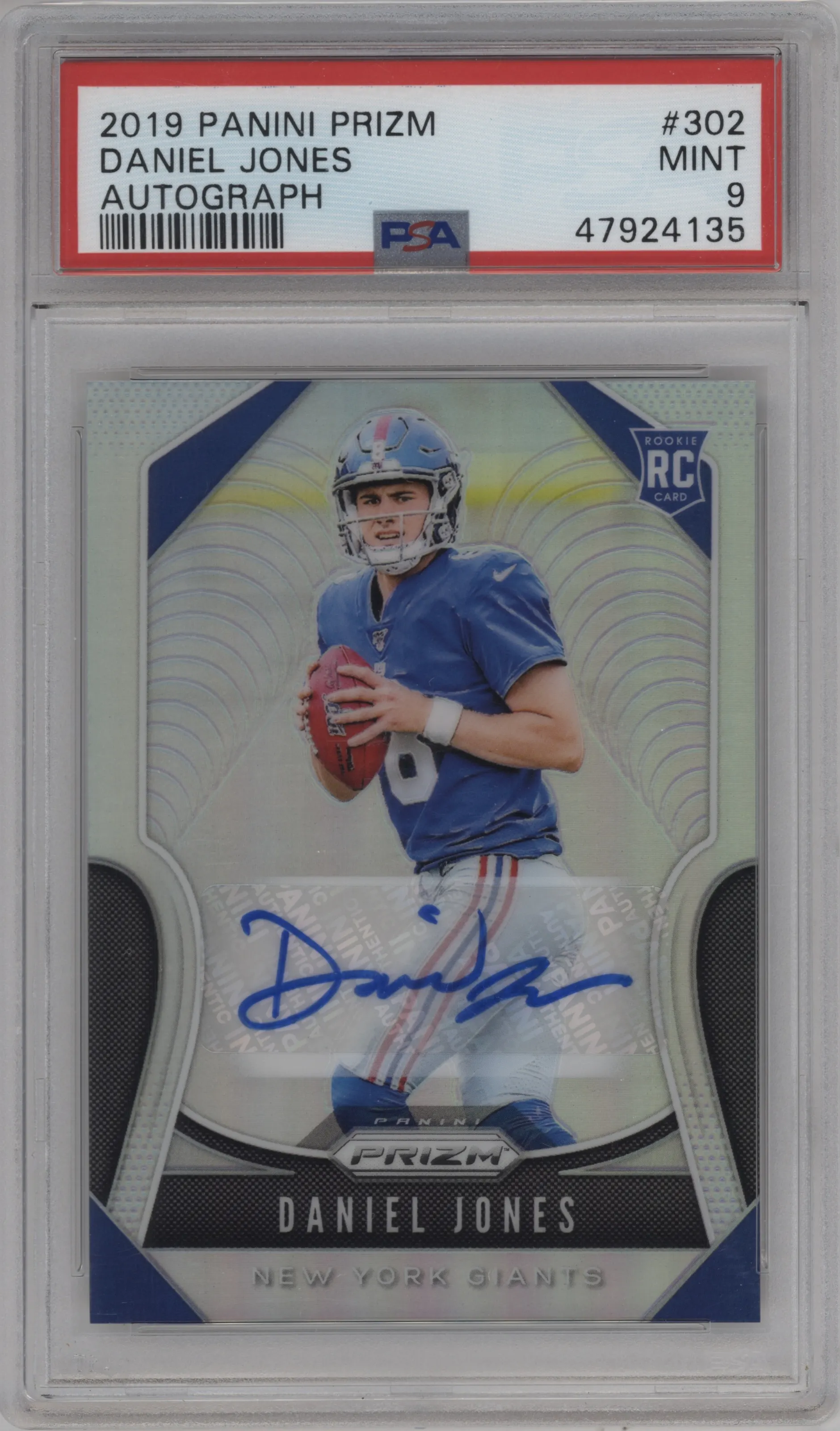 2019 Panini Prizm Rke.Auto Daniel Jones #302 PSA 9