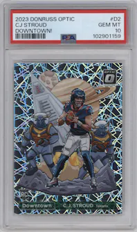 C.J. Stroud  from the 2023 Donruss Optic set graded by PSA and given an overall grade of 10.