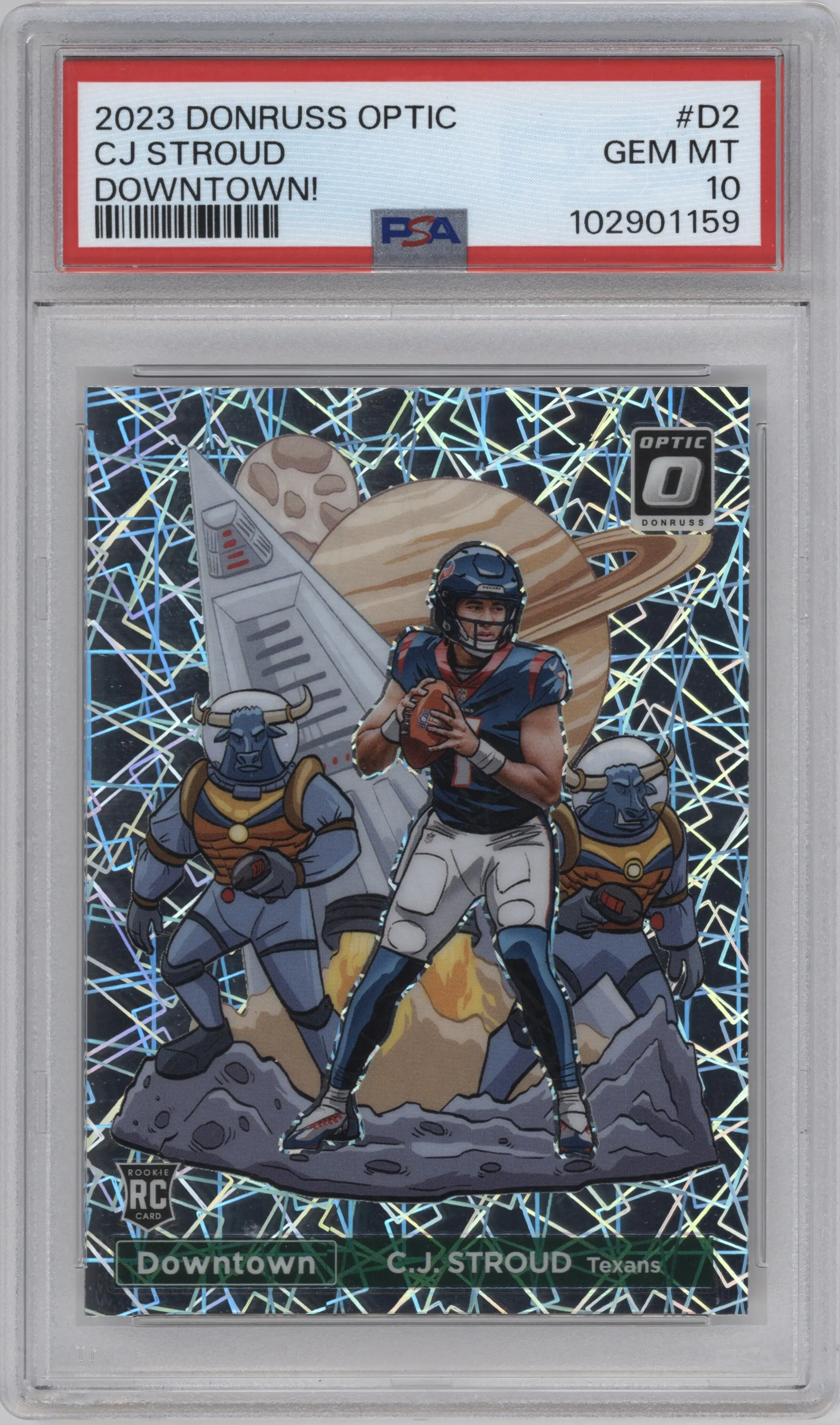 C.J. Stroud  from the 2023 Donruss Optic set graded by PSA and given an overall grade of 10.