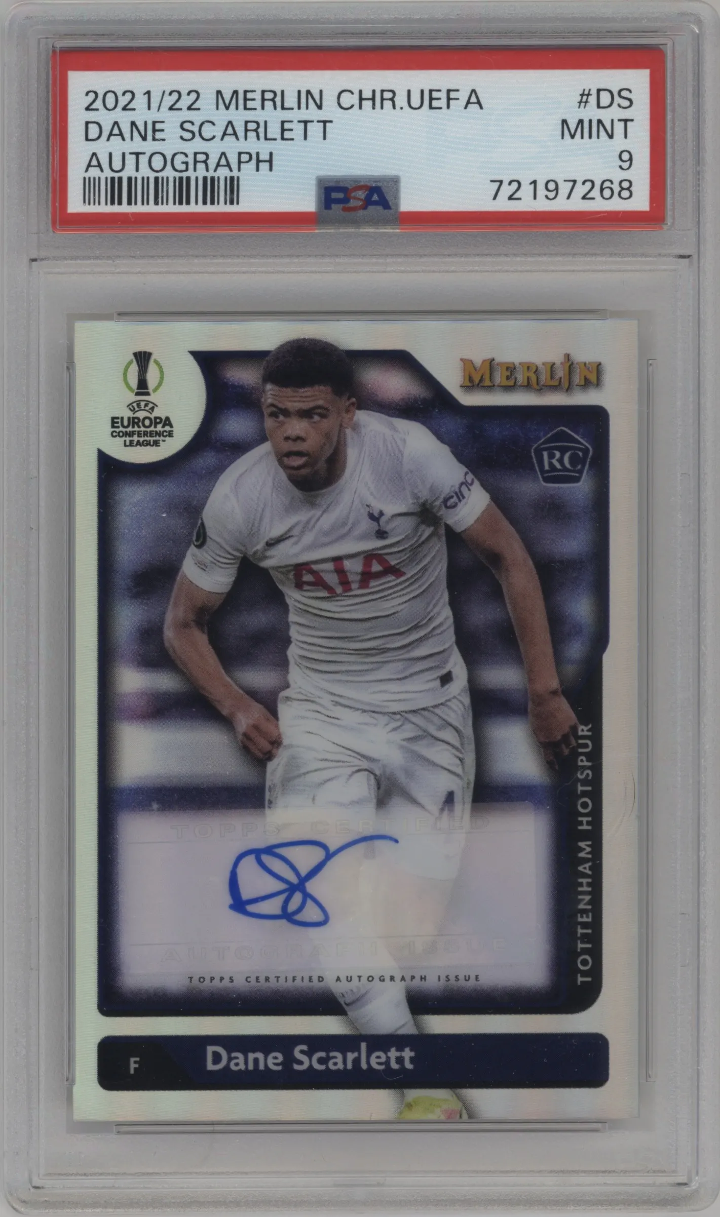 2021 Topps Merlin Chrome UEFA League Auto Dane Scarlett PSA 9