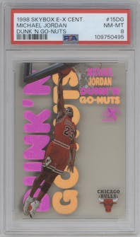 Michael Jordan from the 1998-99 Skybox E-X Century set graded by PSA and given an overall grade of 8.