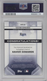 Xavier Edwards from the 2020 Bowman Sterling set featuring a Gold Refractor  parallel graded by PSA and given an overall grade of 9.