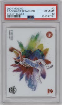 Zaccharie Risacher from the 2024-25 Panini Mosaic set graded by PSA and given an overall grade of 10.