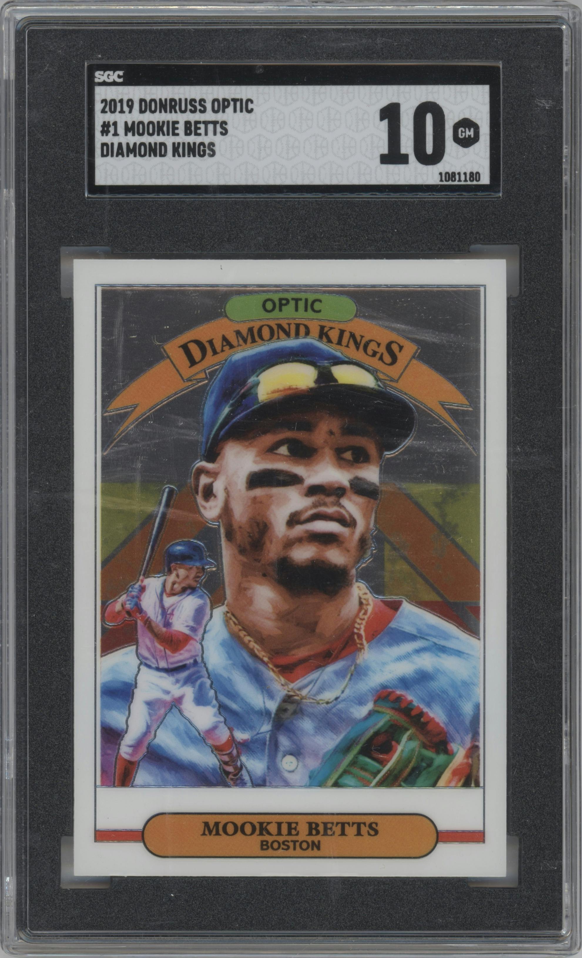 Mookie Betts from the 2019 Panini Donruss Optic set graded by SGC and given an overall grade of 10.