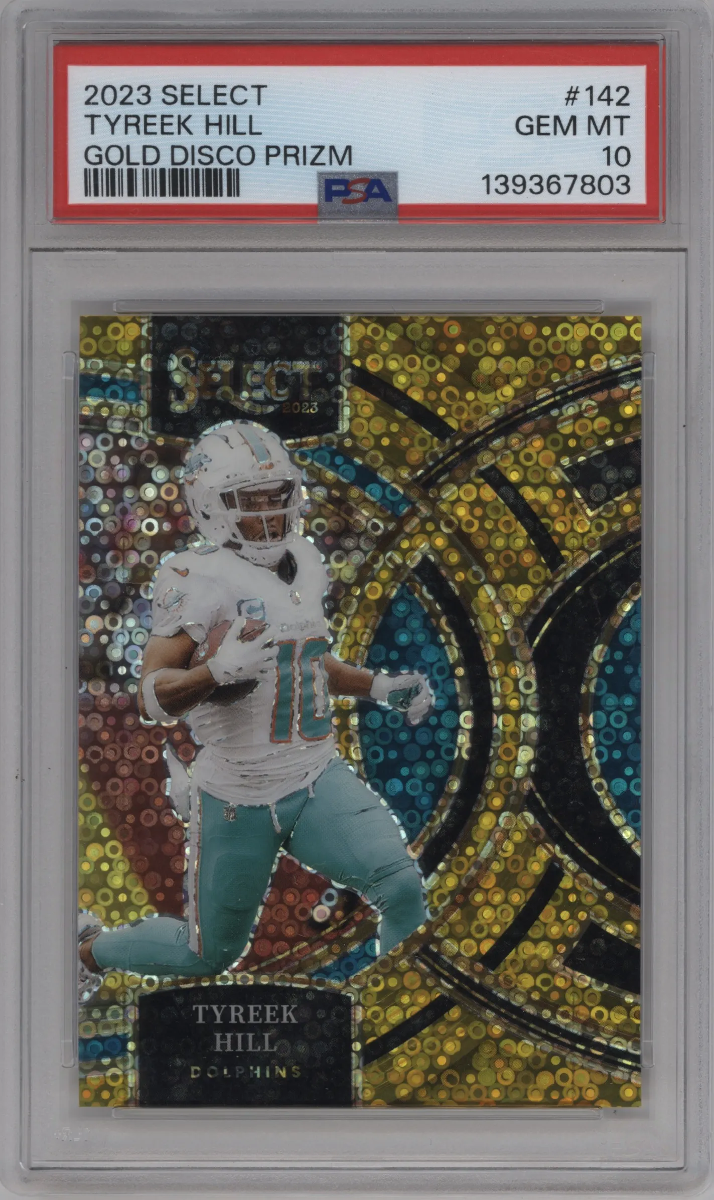 2023 Panini Select Pre.Lvl. Tyreek Hill Disco Gold #142 PSA 10