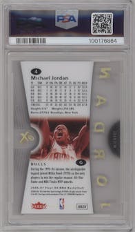 Michael Jordan from the 2006-07 Fleer E-X set graded by PSA and given an overall grade of 10.
