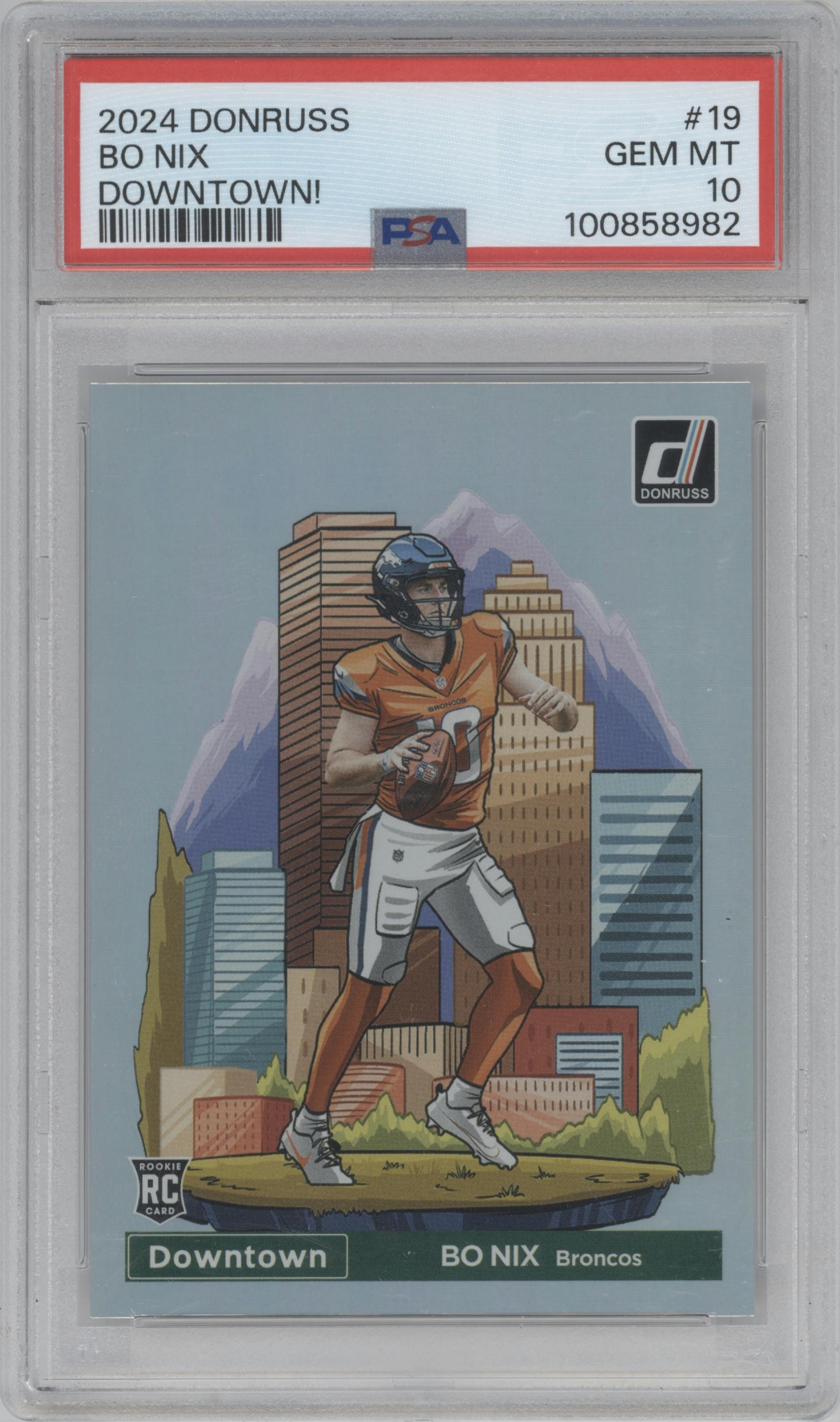 Bo Nix from the 2024 Donruss set graded by PSA and given an overall grade of 10.