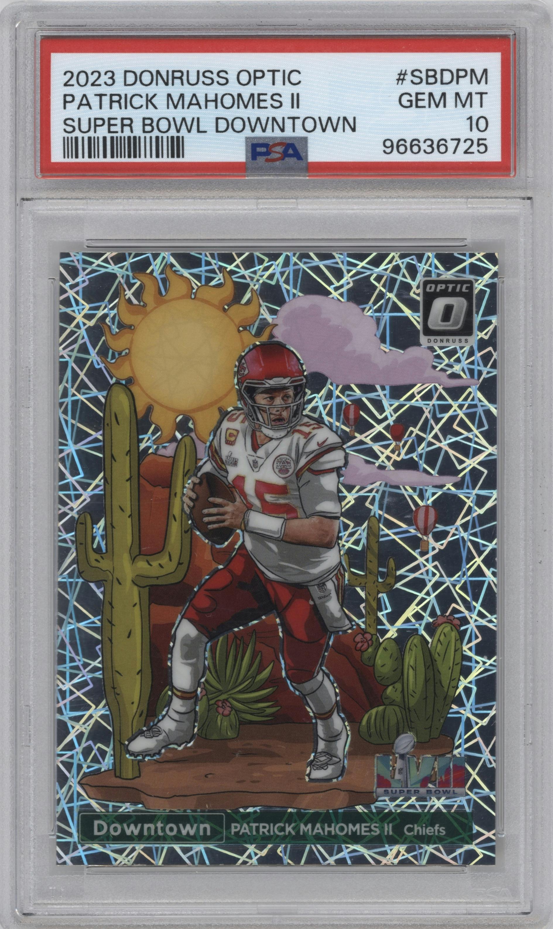 Patrick Mahomes II from the 2023 Donruss Optic set graded by PSA and given an overall grade of 10.