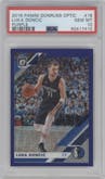 Luka Doncic from the 2019-20 Panini Donruss Optic set featuring a Purple parallel graded by PSA and given an overall grade of 10.