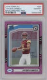 Jayden Daniels from the 2024 Donruss set featuring a Pink parallel graded by PSA and given an overall grade of 10.