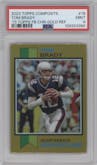 Tom Brady from the 2023 Topps Composite set featuring a Gold Refractor parallel graded by PSA and given an overall grade of 9.