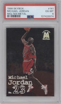 Michael Jordan from the 1998-99 SkyBox Molten Metal set graded by PSA and given an overall grade of 6.