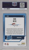 Bo Nix from the 2024 Donruss set featuring a Red and Green parallel graded by PSA and given an overall grade of 9.