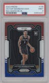 Victor Wembanyama from the 2023-24 Panini Prizm set featuring a Red White Blue Prizm parallel graded by PSA and given an overall grade of 9.
