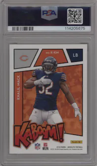 Khalil Mack from the 2019 Panini Absolute set graded by PSA and given an overall grade of 10.