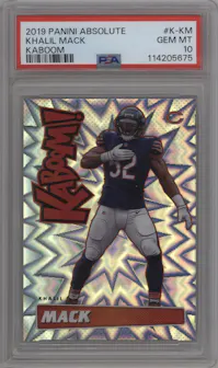 Khalil Mack from the 2019 Panini Absolute set graded by PSA and given an overall grade of 10.