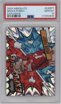 Brock Purdy from the 2024 Panini Absolute set graded by PSA and given an overall grade of 10.