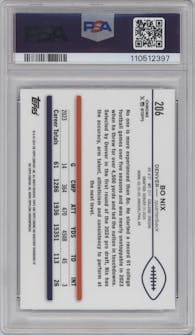 Bo Nix from the 2024 Topps Chrome set featuring a Sepia Refractor parallel graded by PSA and given an overall grade of 10.