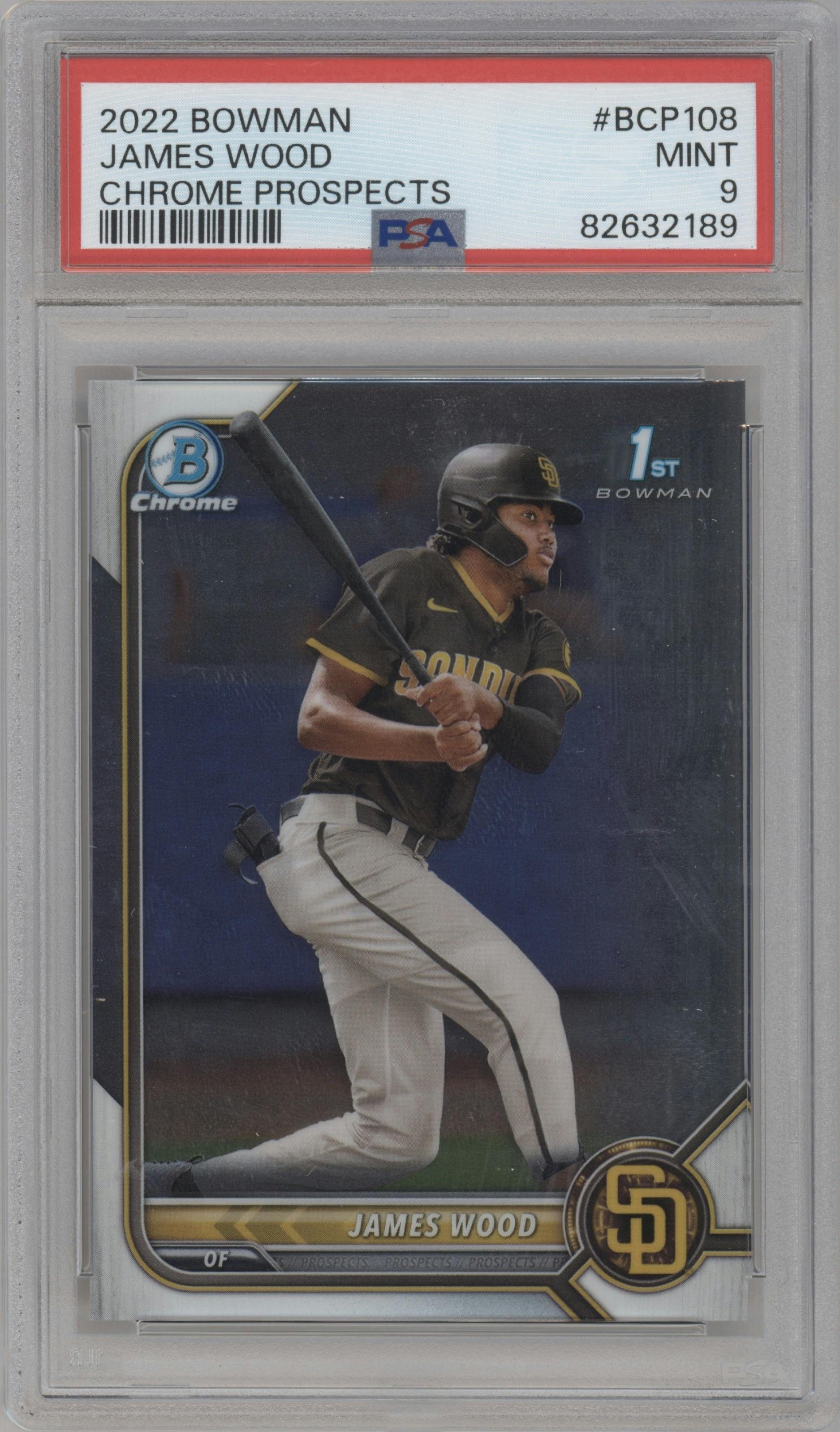 James Wood from the 2022 Bowman set graded by PSA and given an overall grade of 9.