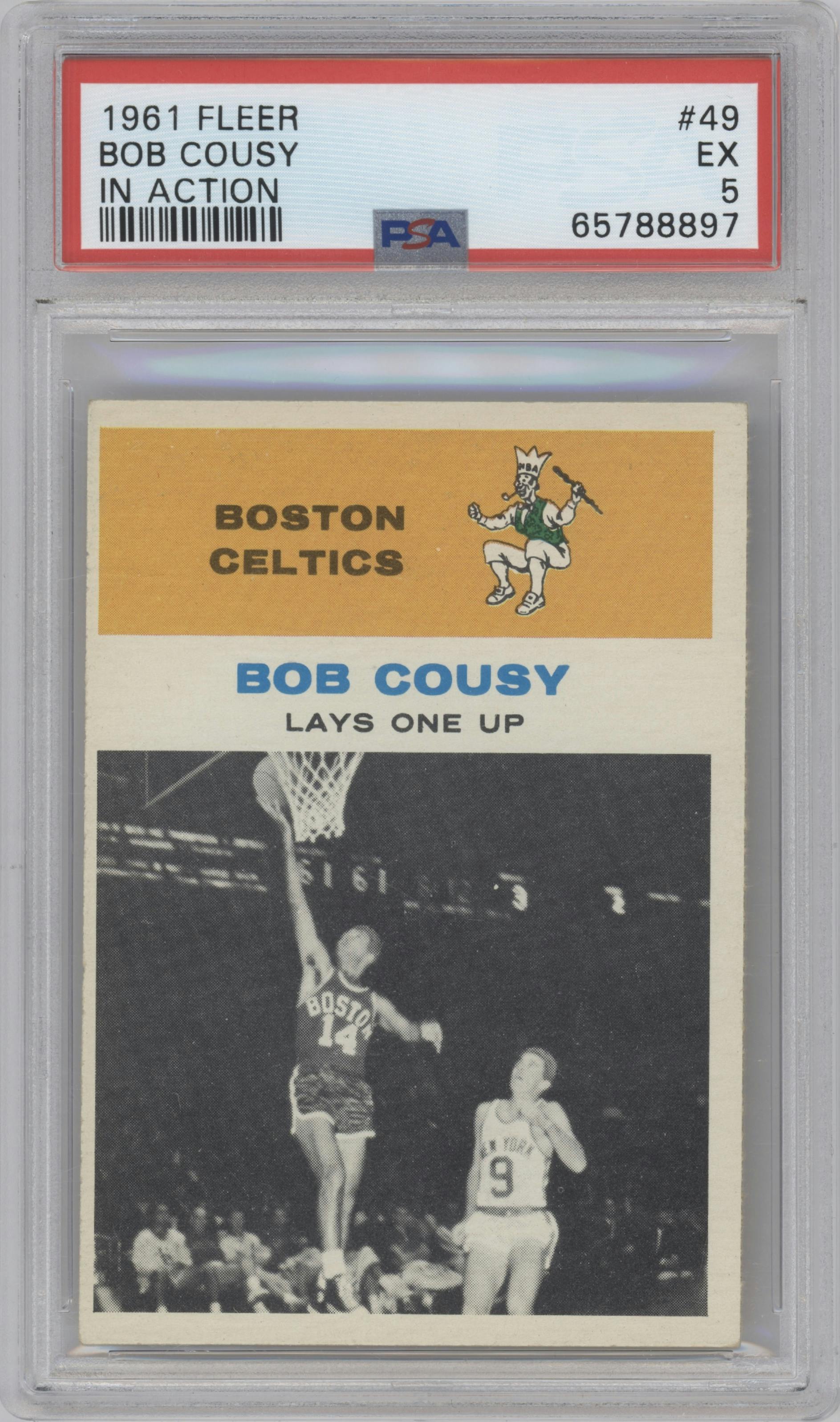 Bob Cousy from the 1961 Fleer set graded by PSA and given an overall grade of 5.