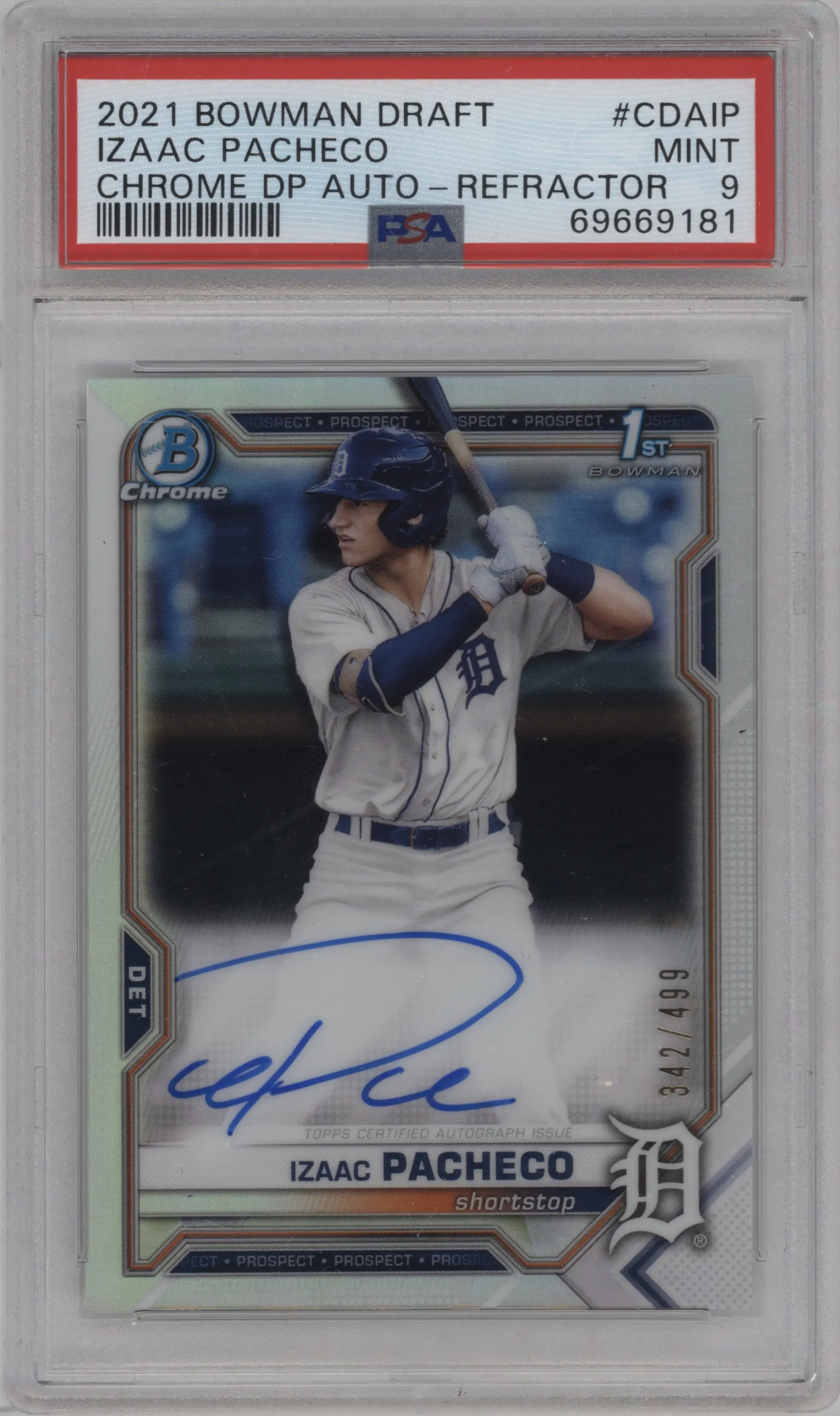 2021 Bowman Draft Chr.DP Auto Izaac Pacheco Refractor PSA 9