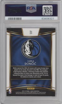 Luka Doncic from the 2018-19 Panini Select  set graded by PSA and given an overall grade of 10.