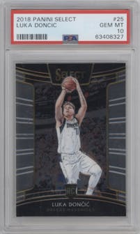 Luka Doncic from the 2018-19 Panini Select  set graded by PSA and given an overall grade of 10.