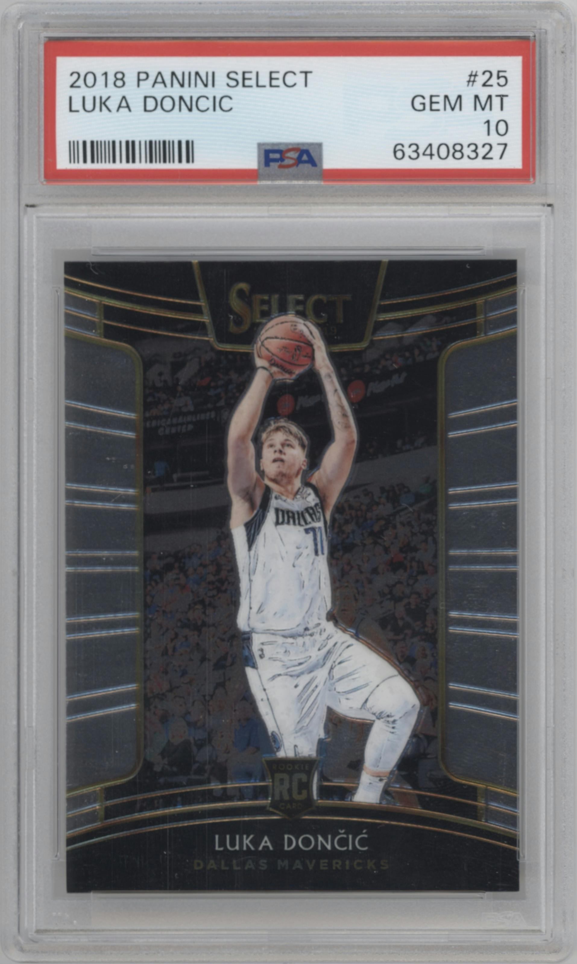 Luka Doncic from the 2018-19 Panini Select  set graded by PSA and given an overall grade of 10.