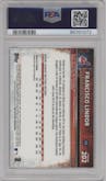 Francisco Lindor from the 2015 Topps Chrome set featuring a Gold Refractor parallel graded by PSA and given an overall grade of 10.