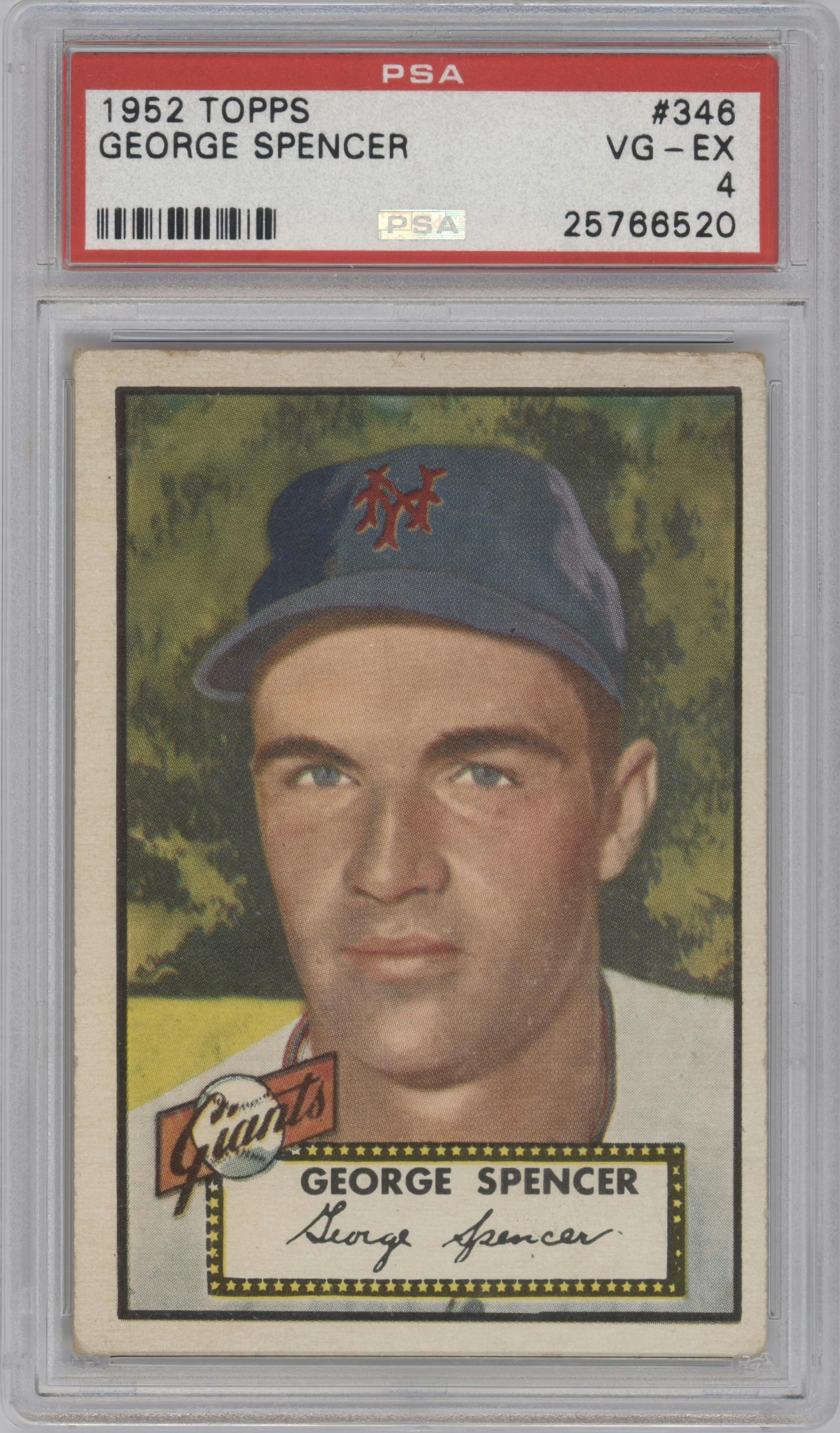 George Spencer from the 1952 Topps set graded by PSA and given an overall grade of 4.