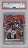Tee Higgins from the 2020 Panini Donruss Optic set featuring a Holo parallel graded by PSA and given an overall grade of 10.