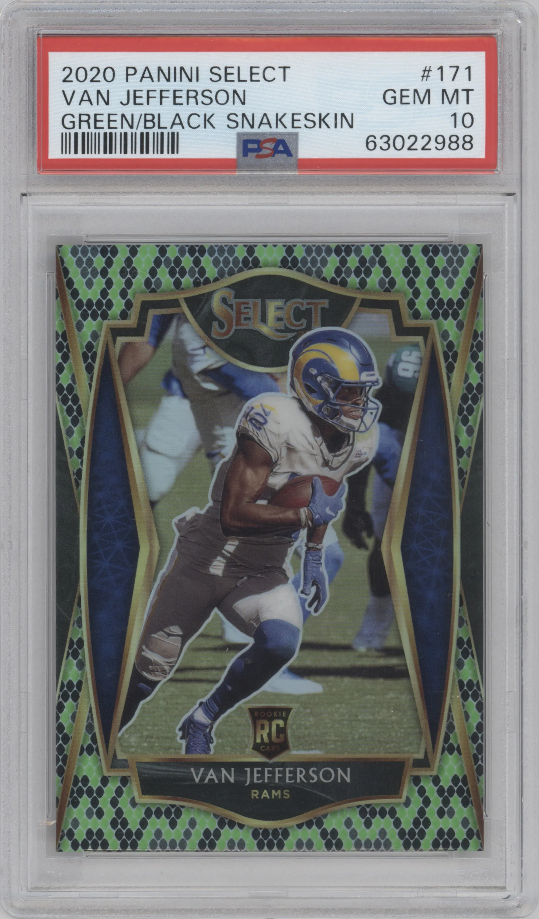 2020 Panini Select Pre.Lvl. Van Jefferson Green/Black Snakeskin PSA 10