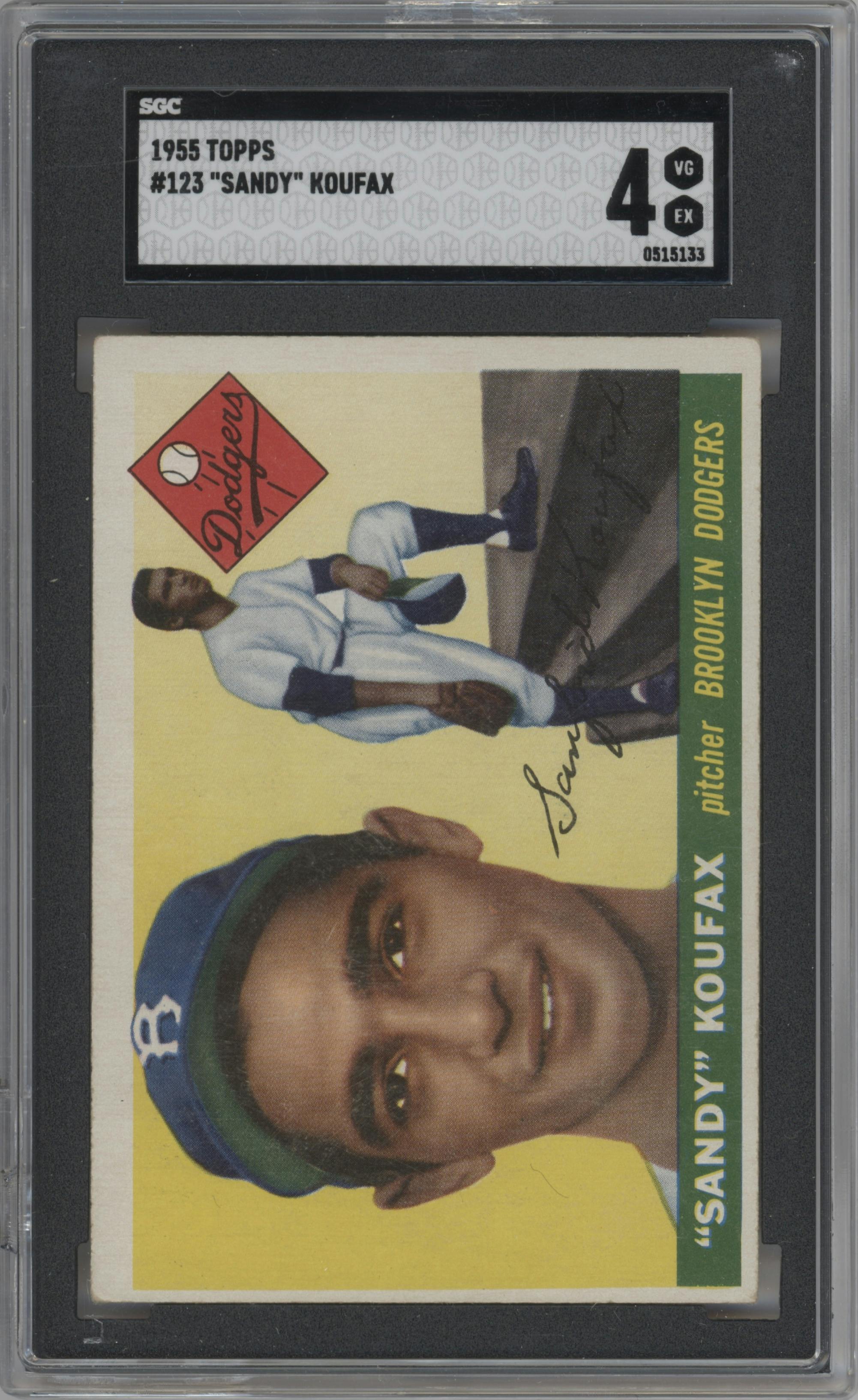 Sandy Koufax from the 1955 Topps set graded by SGC and given an overall grade of 4.