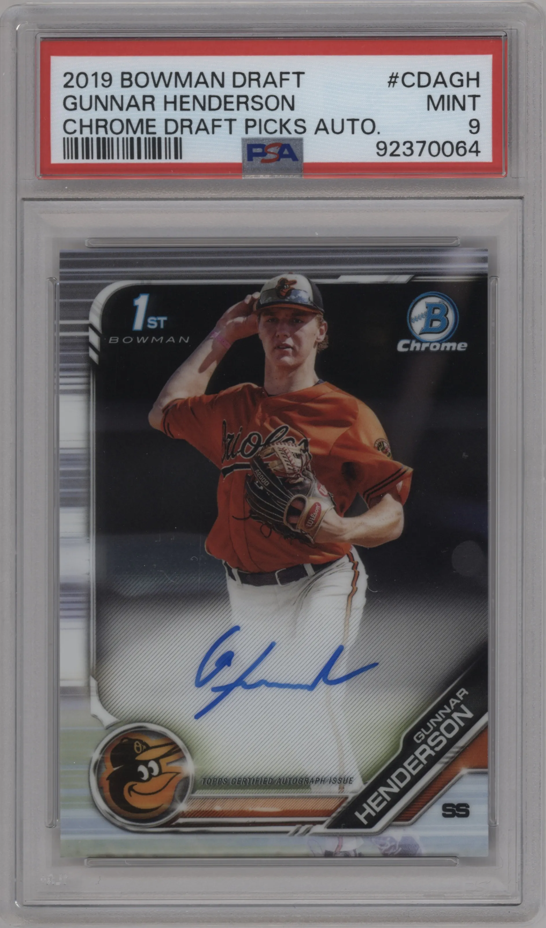 2019 Bowman Draft Chr.DP Auto Gunnar Henderson #CDA-GH PSA 9